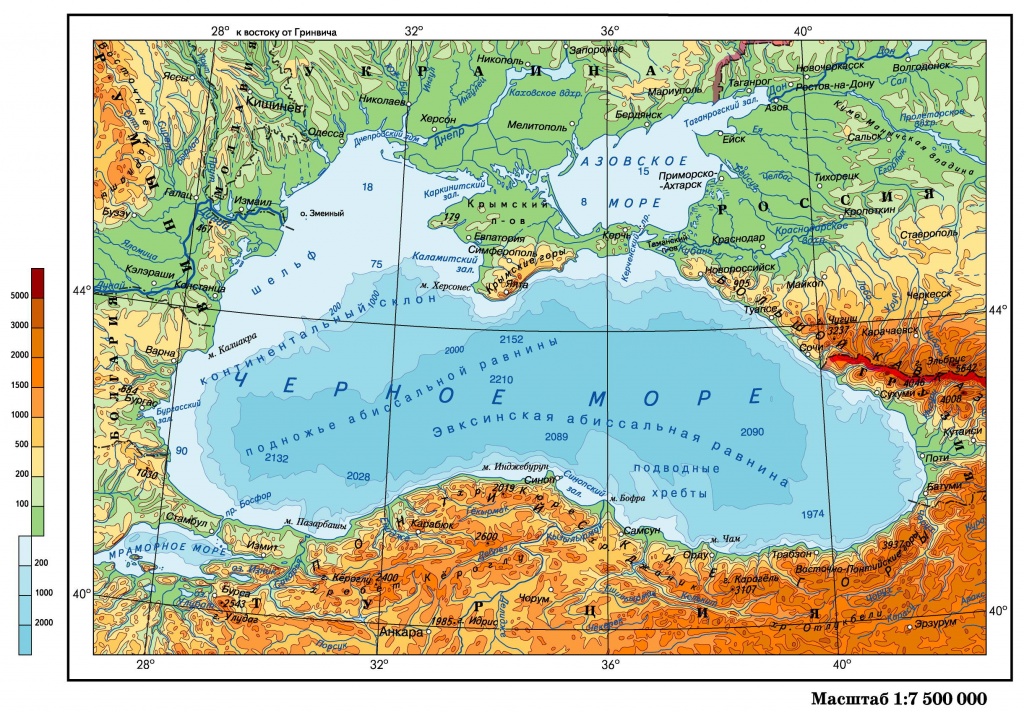 Карта Черного моря и побережья Черного моря