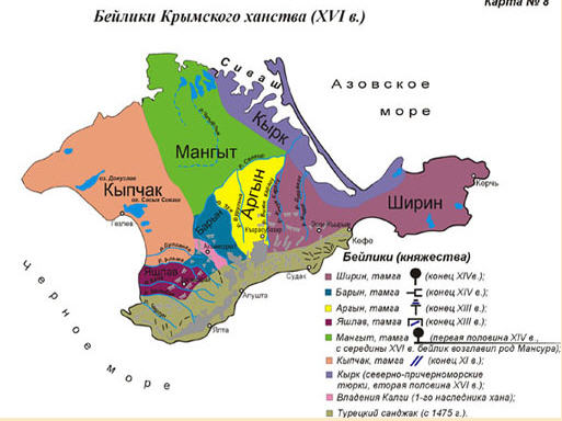 Бейлики (родовые владения) влиятельных родов Крымского ханства и земли Османской Турции