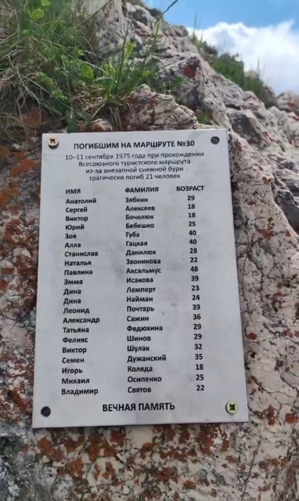 Мемориальная табличка памяти погибших в 1975 году на маршруте 30.