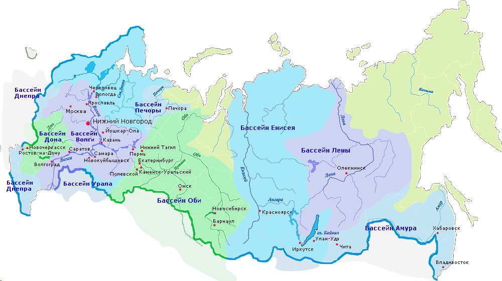Река Енисей на карте России