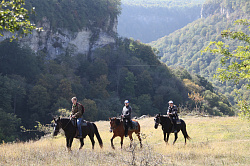Это походы на лошадях с проживанием в комфортных условиях на юге России  в горном курорте Хаджох. 
  
 
Конные походы и туры в России