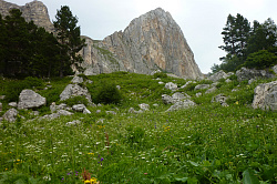 Пейзаж с горой на Кавказе Фишт, маршрут 30 через горы к морю