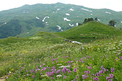 Пейзаж с озером в горах, маршрут 30 через горы к морю поход тур